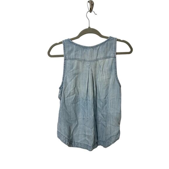 Cloth & Stone Anthropologie Sz Small Light Blue Chambray Denim Tank Button Side - Picture 2 of 6